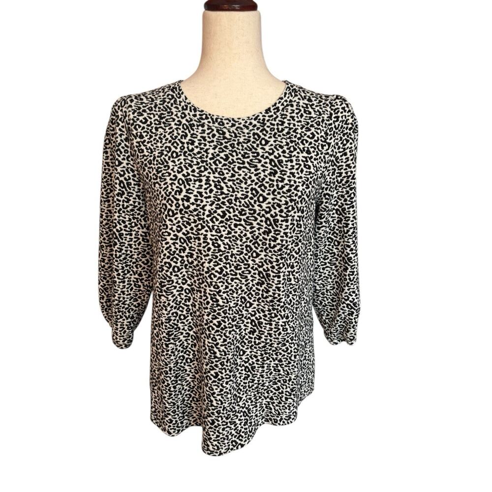 Chicos Black White Animal Print 3/4 Sleeve Size 2, Large